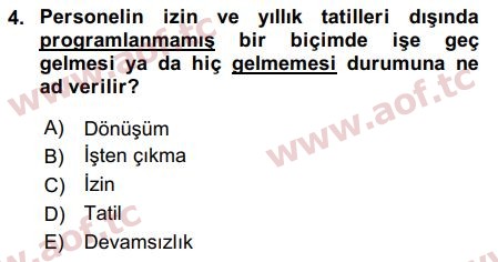 2016 İnsan Kaynakları Yönetimi Final 4. Çıkmış Sınav Sorusu