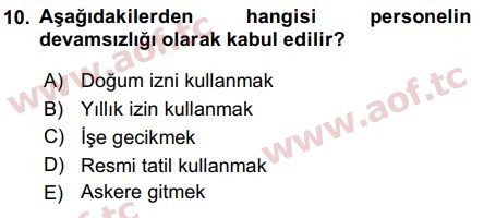 2017 İnsan Kaynakları Yönetimi Arasınav 10. Çıkmış Sınav Sorusu