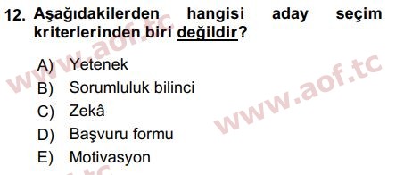 2017 İnsan Kaynakları Yönetimi Arasınav 12. Çıkmış Sınav Sorusu