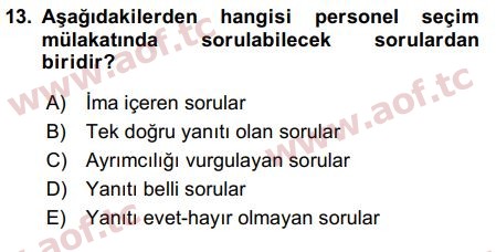 2017 İnsan Kaynakları Yönetimi Arasınav 13. Çıkmış Sınav Sorusu