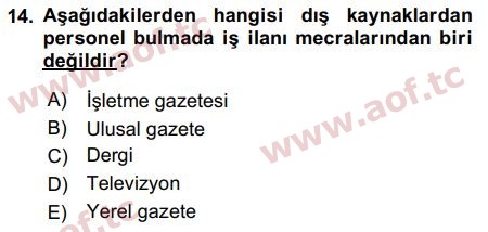 2017 İnsan Kaynakları Yönetimi Arasınav 14. Çıkmış Sınav Sorusu