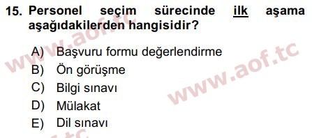 2017 İnsan Kaynakları Yönetimi Arasınav 15. Çıkmış Sınav Sorusu