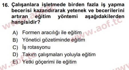 2017 İnsan Kaynakları Yönetimi Arasınav 16. Çıkmış Sınav Sorusu