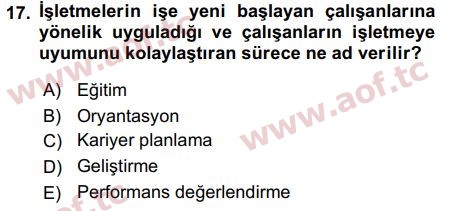 2017 İnsan Kaynakları Yönetimi Arasınav 17. Çıkmış Sınav Sorusu