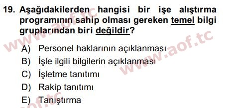 2017 İnsan Kaynakları Yönetimi Arasınav 19. Çıkmış Sınav Sorusu