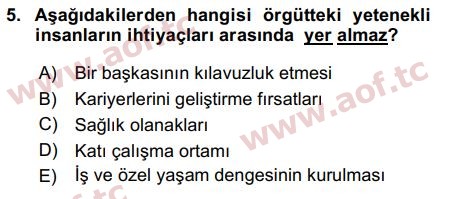 2017 İnsan Kaynakları Yönetimi Arasınav 5. Çıkmış Sınav Sorusu