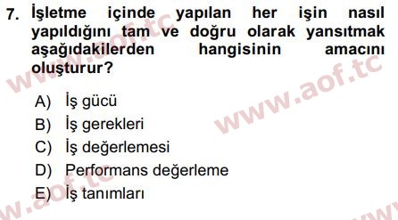 2017 İnsan Kaynakları Yönetimi Arasınav 7. Çıkmış Sınav Sorusu