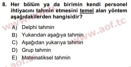 2017 İnsan Kaynakları Yönetimi Arasınav 8. Çıkmış Sınav Sorusu