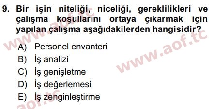 2017 İnsan Kaynakları Yönetimi Arasınav 9. Çıkmış Sınav Sorusu