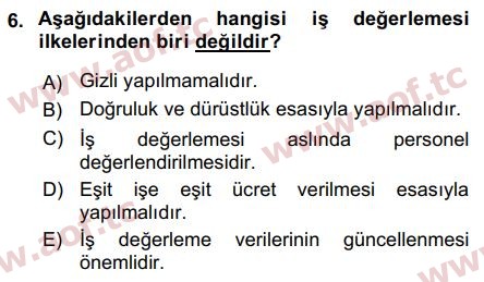 2017 İnsan Kaynakları Yönetimi Final 6. Çıkmış Sınav Sorusu