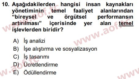 2018 İnsan Kaynakları Yönetimi Arasınav 10. Çıkmış Sınav Sorusu