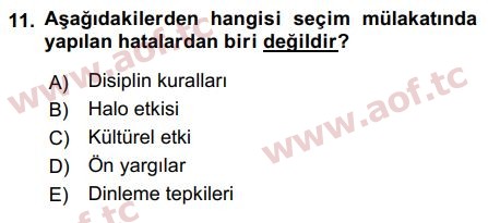 2018 İnsan Kaynakları Yönetimi Arasınav 11. Çıkmış Sınav Sorusu