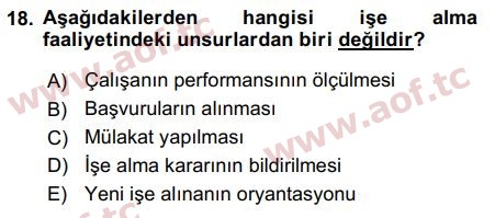 2018 İnsan Kaynakları Yönetimi Arasınav 18. Çıkmış Sınav Sorusu