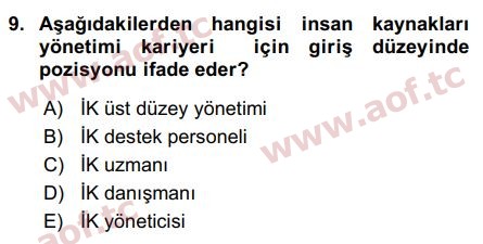 2018 İnsan Kaynakları Yönetimi Arasınav 9. Çıkmış Sınav Sorusu