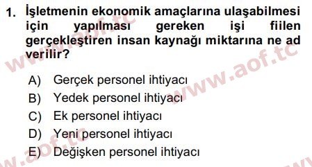 2019 İnsan Kaynakları Yönetimi Arasınav 1. Çıkmış Sınav Sorusu