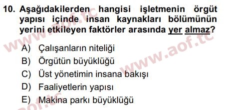 2019 İnsan Kaynakları Yönetimi Arasınav 10. Çıkmış Sınav Sorusu