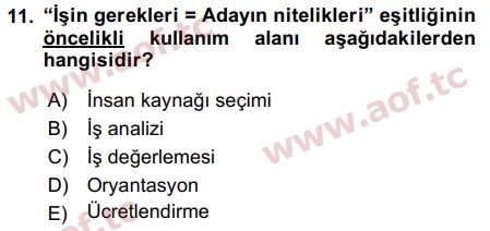 2019 İnsan Kaynakları Yönetimi Arasınav 11. Çıkmış Sınav Sorusu