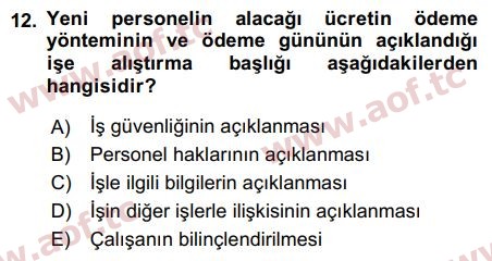 2019 İnsan Kaynakları Yönetimi Arasınav 12. Çıkmış Sınav Sorusu