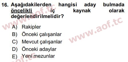 2019 İnsan Kaynakları Yönetimi Arasınav 16. Çıkmış Sınav Sorusu