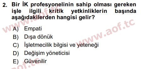 2019 İnsan Kaynakları Yönetimi Arasınav 2. Çıkmış Sınav Sorusu