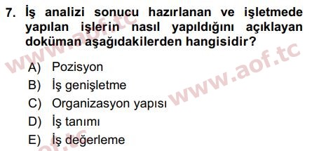 2019 İnsan Kaynakları Yönetimi Arasınav 7. Çıkmış Sınav Sorusu