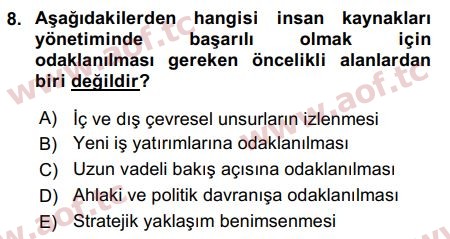 2019 İnsan Kaynakları Yönetimi Arasınav 8. Çıkmış Sınav Sorusu