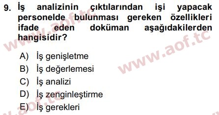 2019 İnsan Kaynakları Yönetimi Arasınav 9. Çıkmış Sınav Sorusu