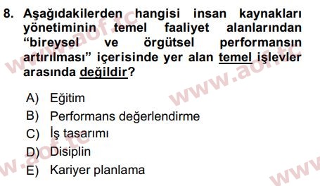 2019 İnsan Kaynakları Yönetimi Final 8. Çıkmış Sınav Sorusu