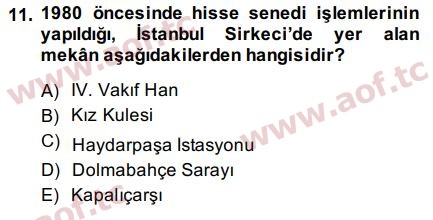 2015 Sermaye Piyasaları ve Finansal Kurumlar Arasınav 11. Çıkmış Sınav Sorusu