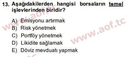 2015 Sermaye Piyasaları ve Finansal Kurumlar Arasınav 13. Çıkmış Sınav Sorusu