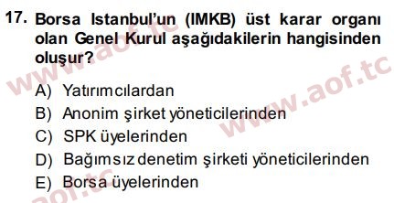 2015 Sermaye Piyasaları ve Finansal Kurumlar Arasınav 17. Çıkmış Sınav Sorusu