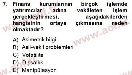 2015 Sermaye Piyasaları ve Finansal Kurumlar Arasınav 7. Çıkmış Sınav Sorusu