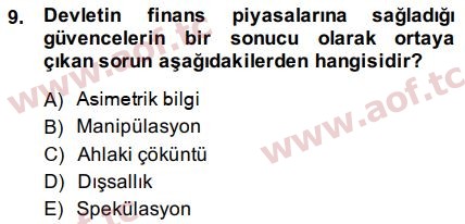 2015 Sermaye Piyasaları ve Finansal Kurumlar Arasınav 9. Çıkmış Sınav Sorusu