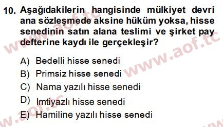 2015 Sermaye Piyasaları ve Finansal Kurumlar Final 10. Çıkmış Sınav Sorusu