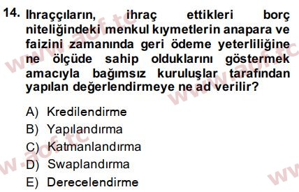 2015 Sermaye Piyasaları ve Finansal Kurumlar Final 14. Çıkmış Sınav Sorusu