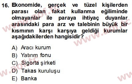 2015 Sermaye Piyasaları ve Finansal Kurumlar Final 16. Çıkmış Sınav Sorusu