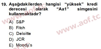 2015 Sermaye Piyasaları ve Finansal Kurumlar Final 19. Çıkmış Sınav Sorusu