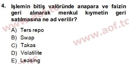 2015 Sermaye Piyasaları ve Finansal Kurumlar Final 4. Çıkmış Sınav Sorusu