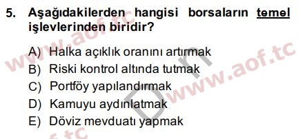 2015 Sermaye Piyasaları ve Finansal Kurumlar Final 5. Çıkmış Sınav Sorusu