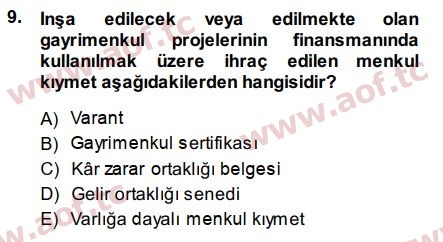 2015 Sermaye Piyasaları ve Finansal Kurumlar Final 9. Çıkmış Sınav Sorusu