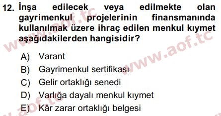 2017 Sermaye Piyasaları ve Finansal Kurumlar Final 12. Çıkmış Sınav Sorusu