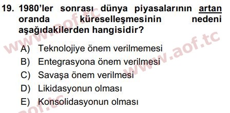 2017 Sermaye Piyasaları ve Finansal Kurumlar Final 19. Çıkmış Sınav Sorusu