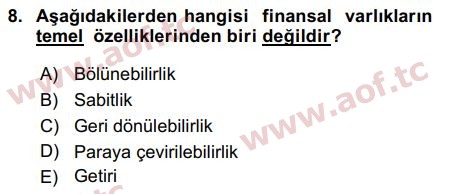 2017 Sermaye Piyasaları ve Finansal Kurumlar Final 8. Çıkmış Sınav Sorusu