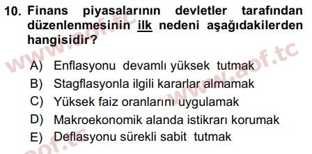 2018 Sermaye Piyasaları ve Finansal Kurumlar Arasınav 10. Çıkmış Sınav Sorusu