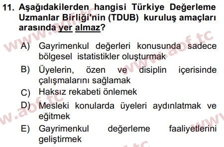 2018 Sermaye Piyasaları ve Finansal Kurumlar Arasınav 11. Çıkmış Sınav Sorusu