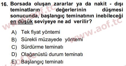 2018 Sermaye Piyasaları ve Finansal Kurumlar Arasınav 16. Çıkmış Sınav Sorusu