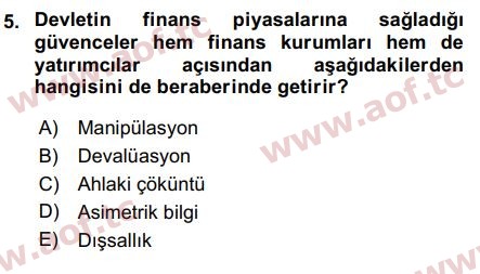 2018 Sermaye Piyasaları ve Finansal Kurumlar Arasınav 5. Çıkmış Sınav Sorusu