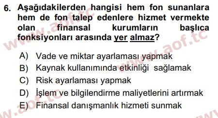 2018 Sermaye Piyasaları ve Finansal Kurumlar Arasınav 6. Çıkmış Sınav Sorusu