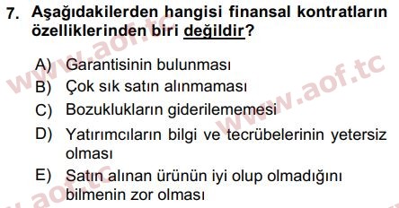 2018 Sermaye Piyasaları ve Finansal Kurumlar Arasınav 7. Çıkmış Sınav Sorusu