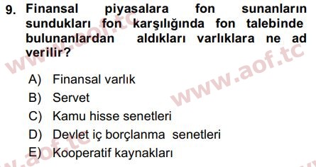 2018 Sermaye Piyasaları ve Finansal Kurumlar Arasınav 9. Çıkmış Sınav Sorusu